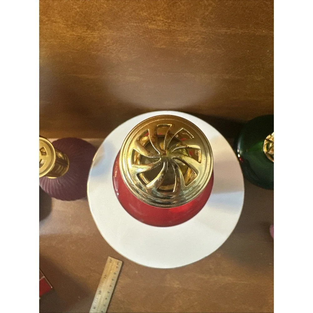 Red Blown Glass Fragrance Lamp with Wick and Gold Tone Lid 8